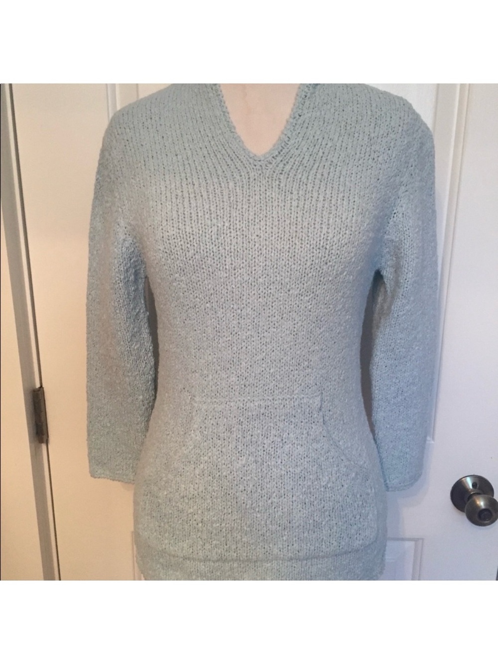 ONE GIRL WHO SWEATER HOODIE PULLOVER BLUE KNIT XS Fit